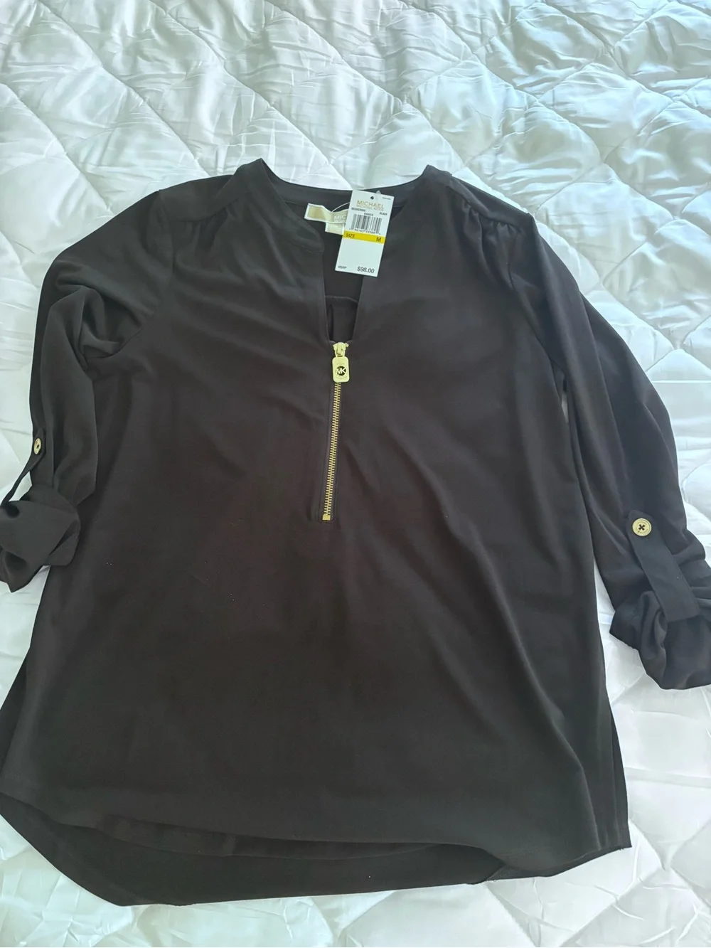 Michael Kors Black Half-Zip Tunic with Gold Hardware